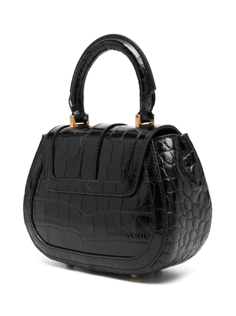 Black Greca Goddess Leather Tote Bag