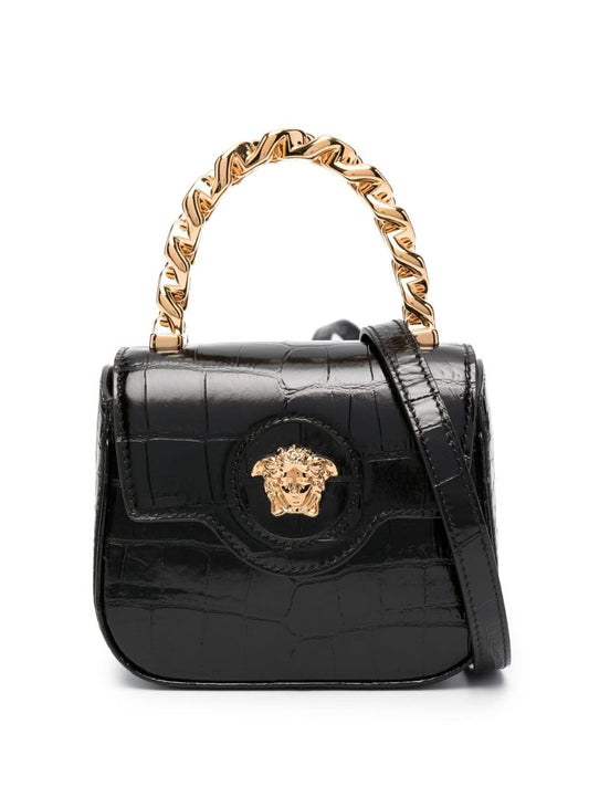 Black La Medusa Leather Tote Bag