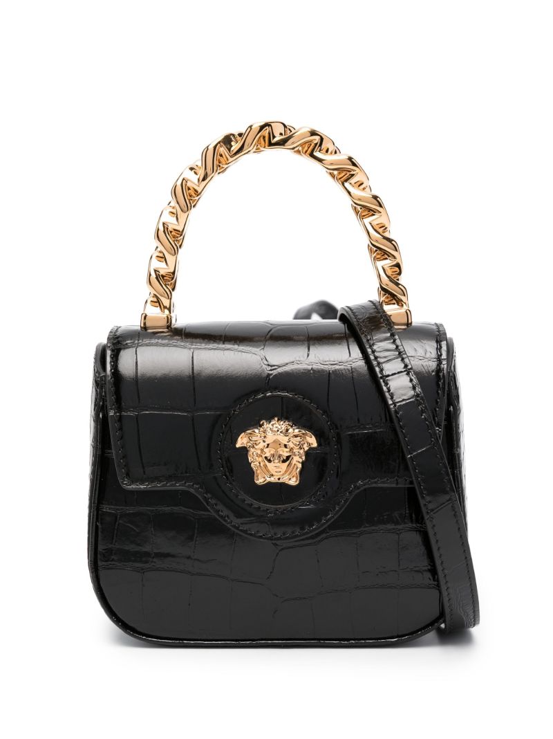 Black La Medusa Leather Tote Bag