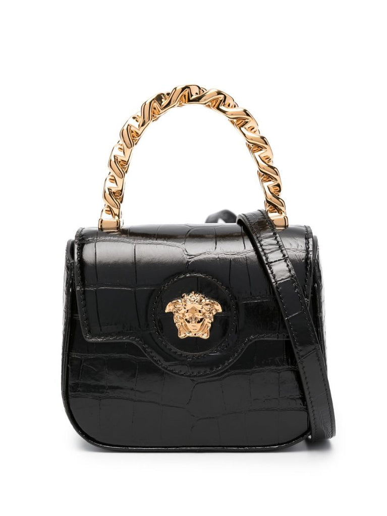 Black La Medusa Leather Tote Bag