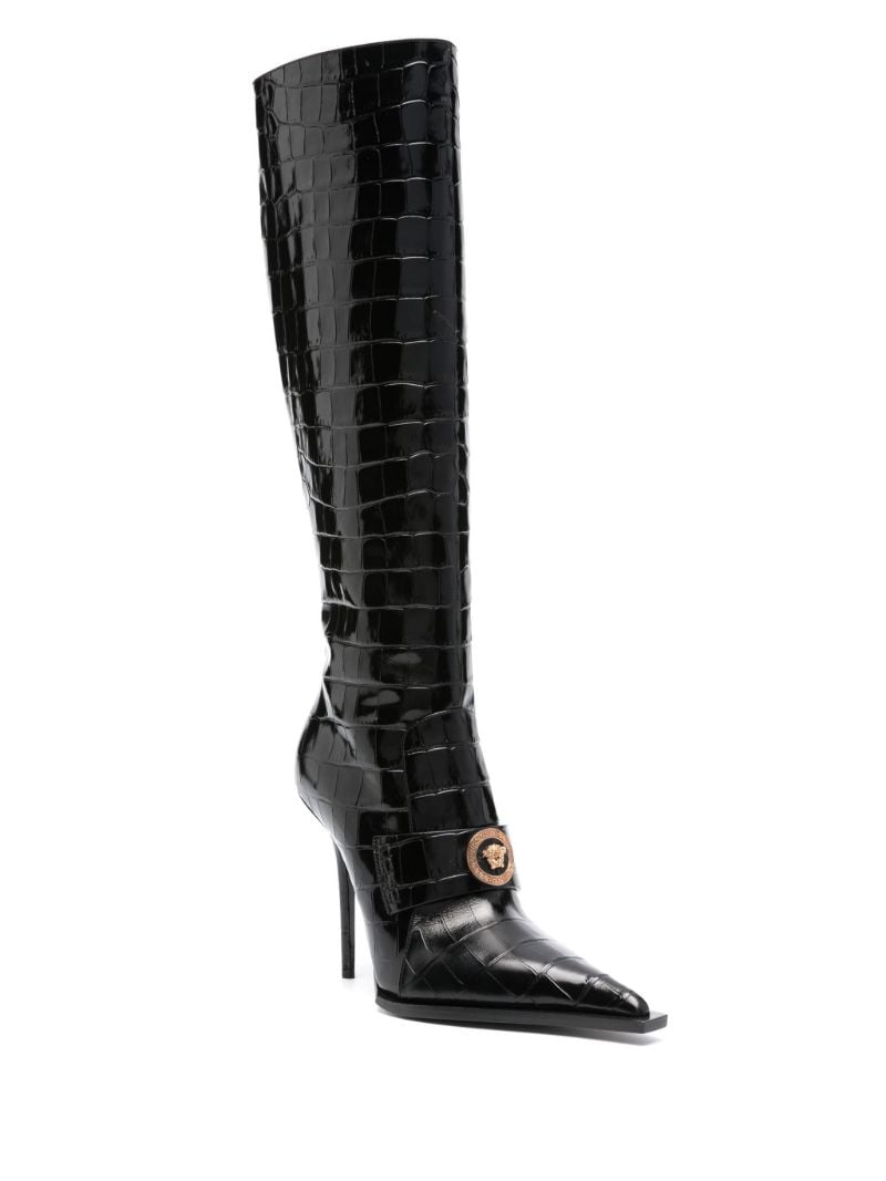 Black Alia 120 Crocodile-effect Leather Knee-high Boots