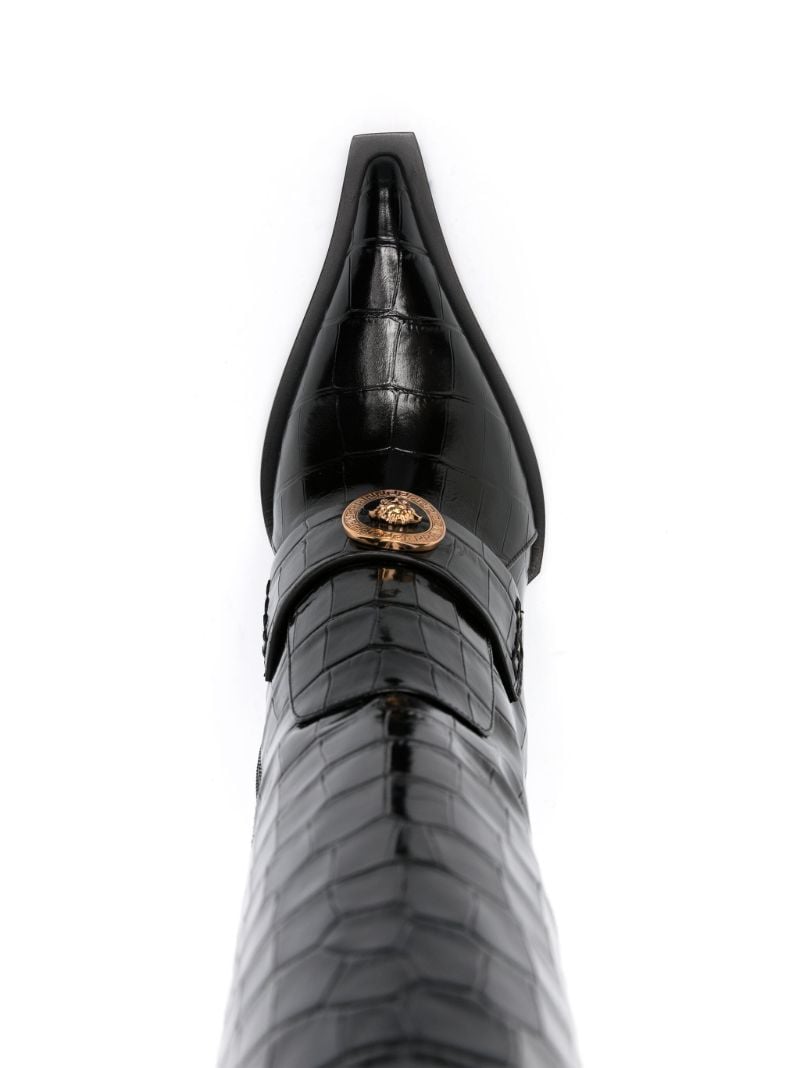 Black Alia 120 Crocodile-effect Leather Knee-high Boots
