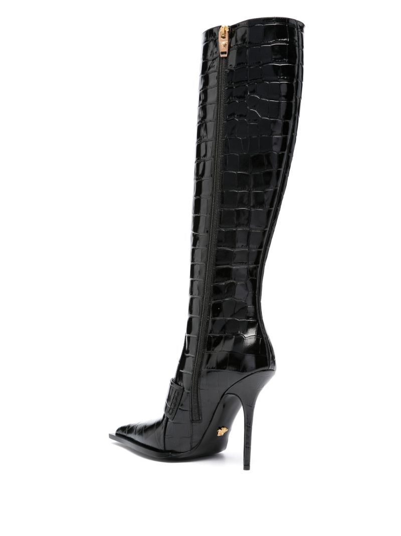 Black Alia 120 Crocodile-effect Leather Knee-high Boots
