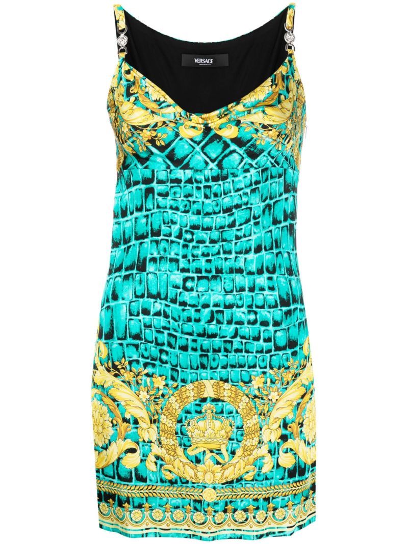 Green Barocco-print Mini Dress