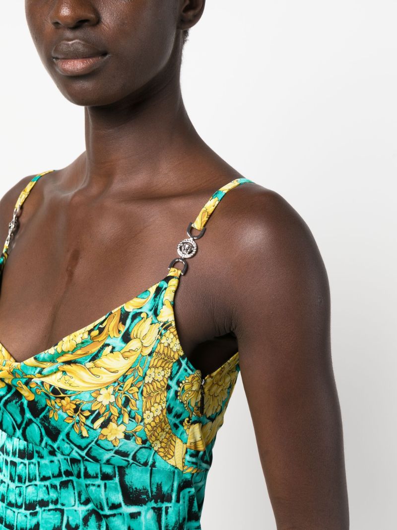 Green Barocco-print Mini Dress