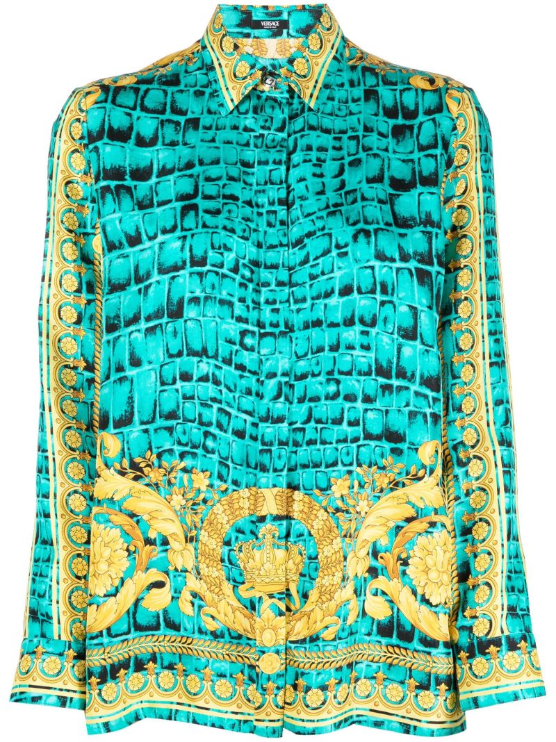 Green Barocco-print Silk Shirt