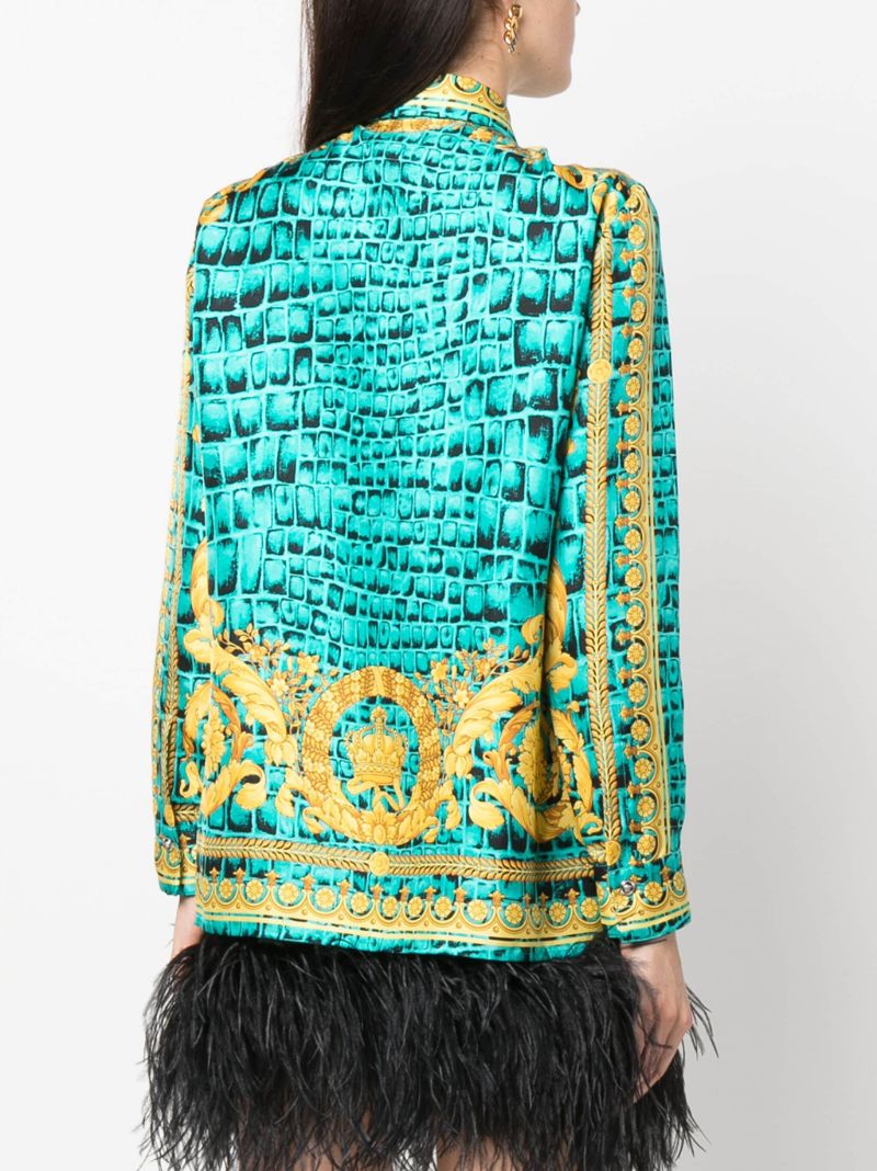 Green Barocco-print Silk Shirt