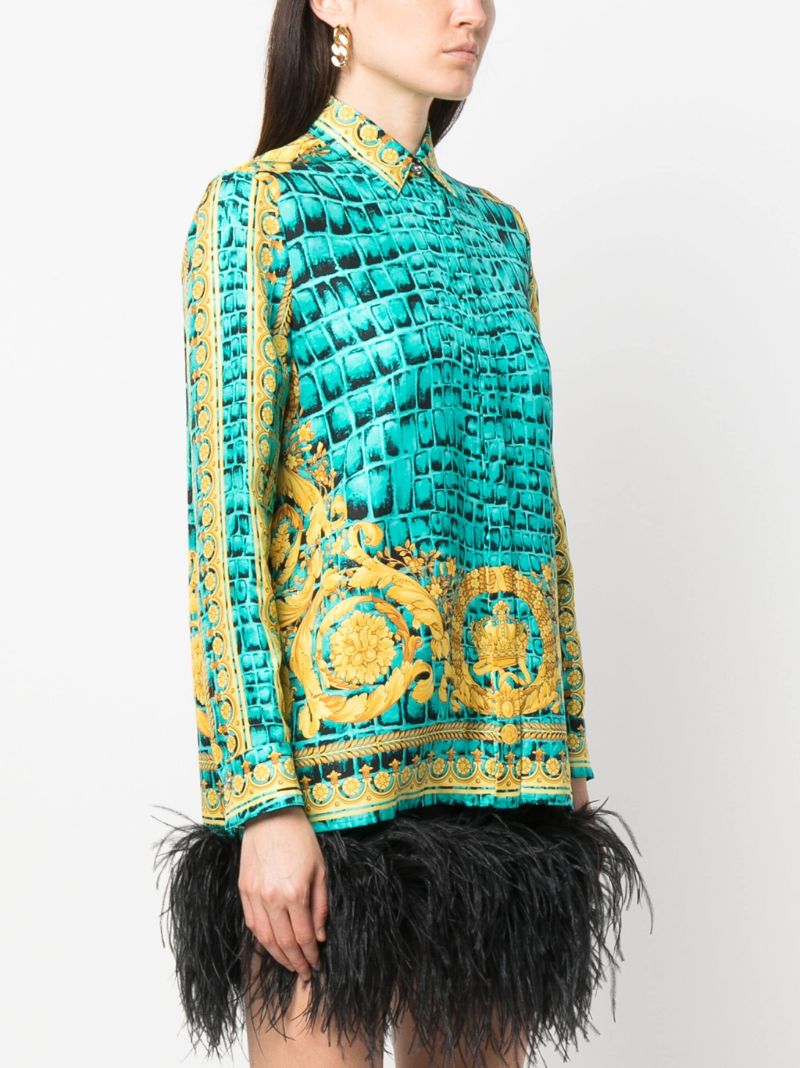 Green Barocco-print Silk Shirt