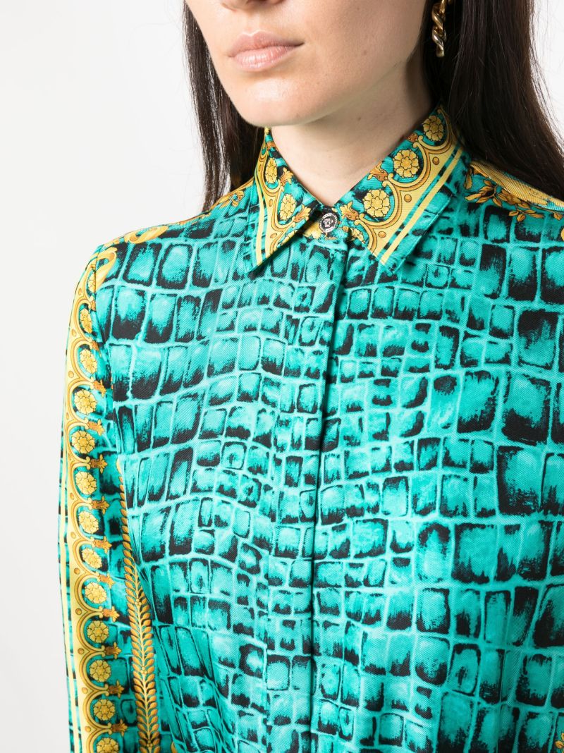 Green Barocco-print Silk Shirt