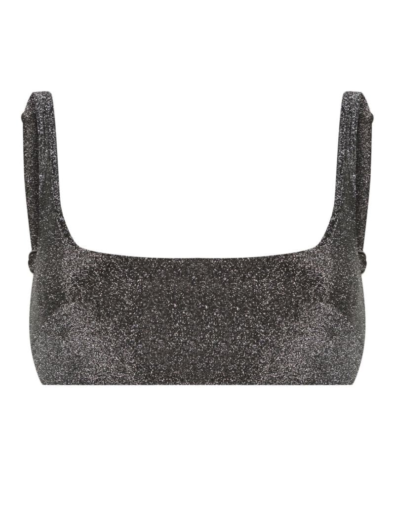 Grey Square Neck Lurex Bikini Top