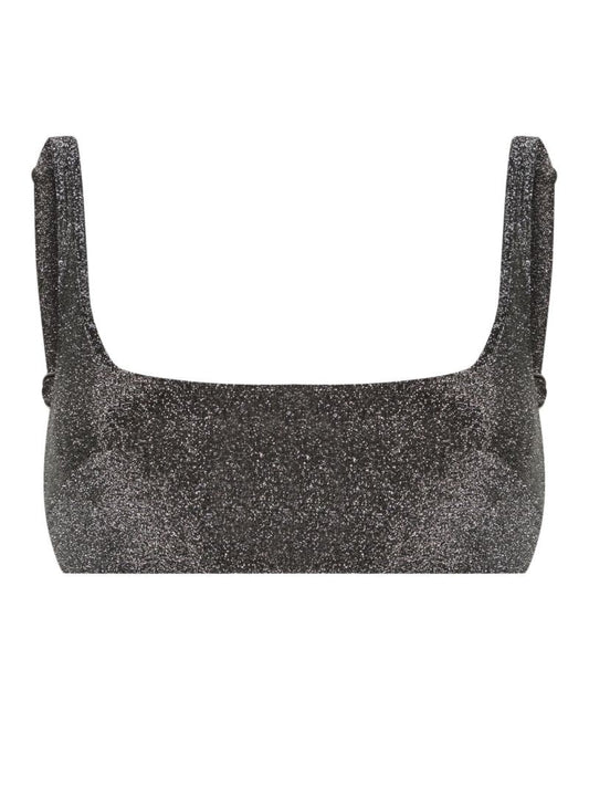 Grey Square Neck Lurex Bikini Top