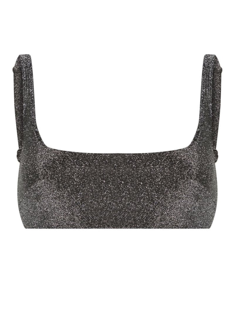 Grey Square Neck Lurex Bikini Top