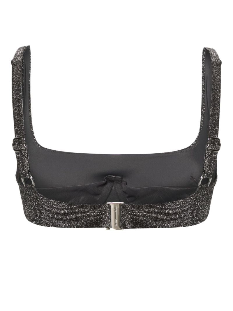 Grey Square Neck Lurex Bikini Top