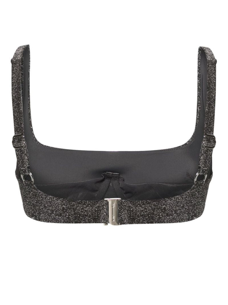 Grey Square Neck Lurex Bikini Top