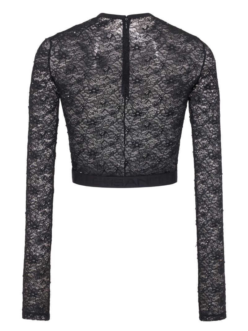 Black Logo Applique Lace Top