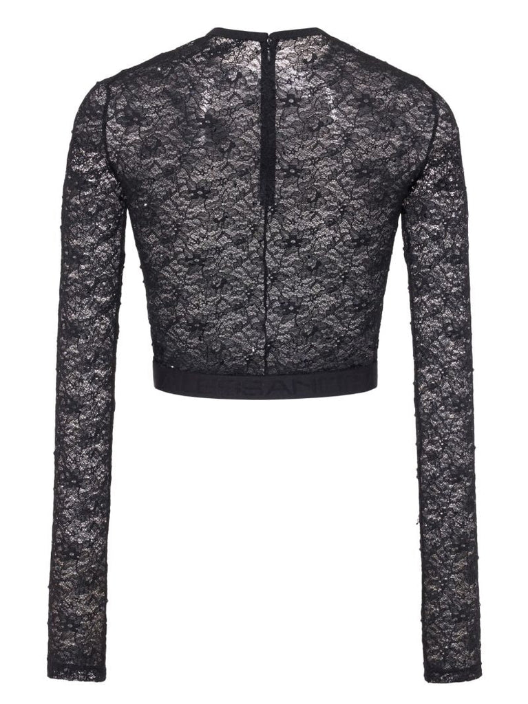 Black Logo Applique Lace Top
