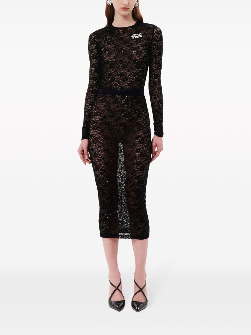 Black Logo Applique Lace Top