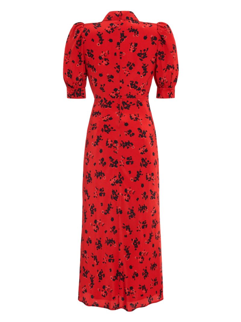 Red Rose-print Silk Dress