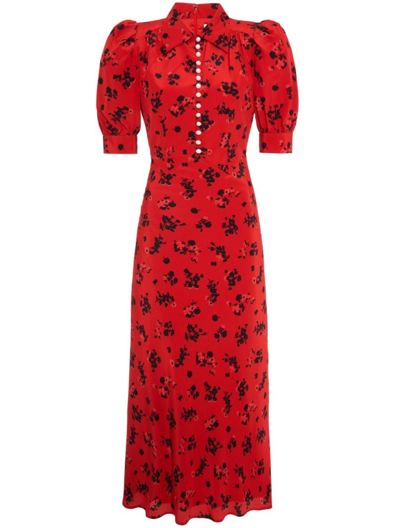 Red Rose-print Silk Dress