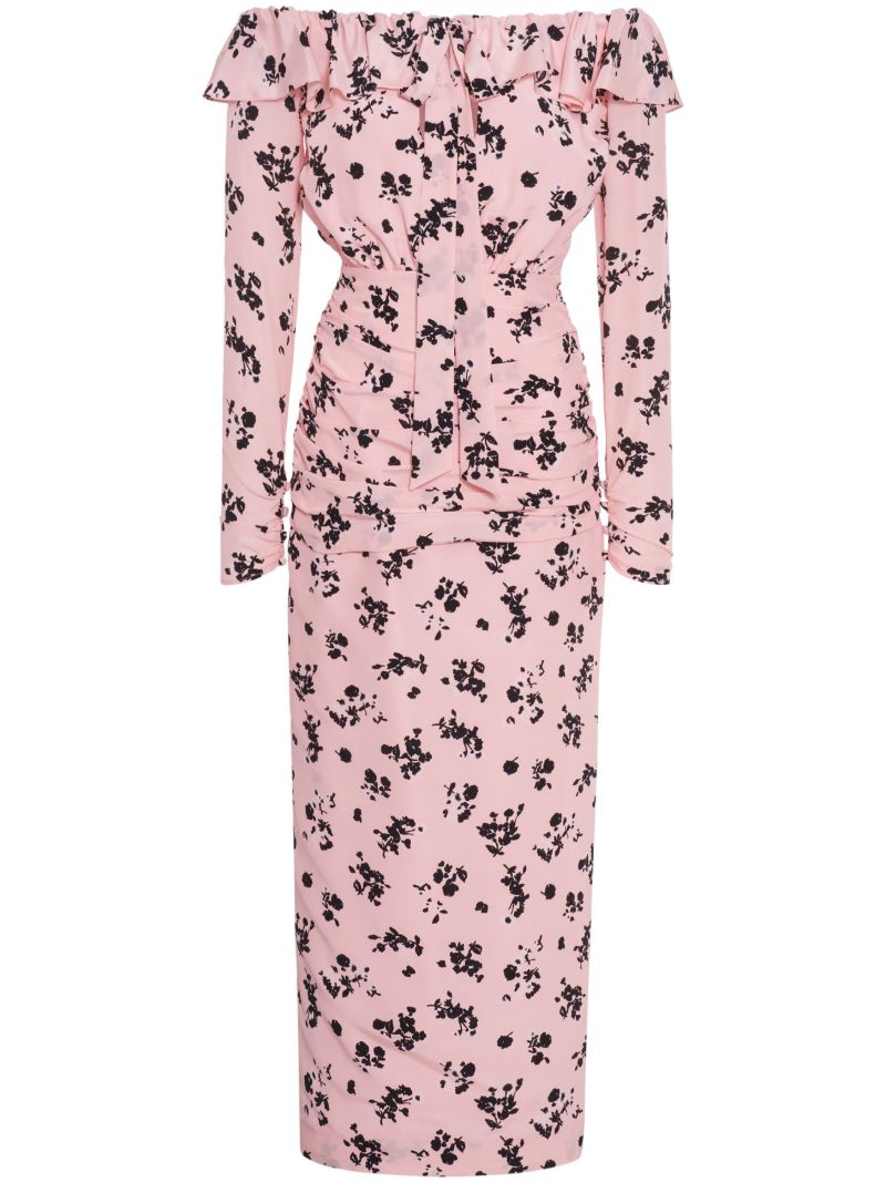 Pink Off Shoulder Floral-print Dress