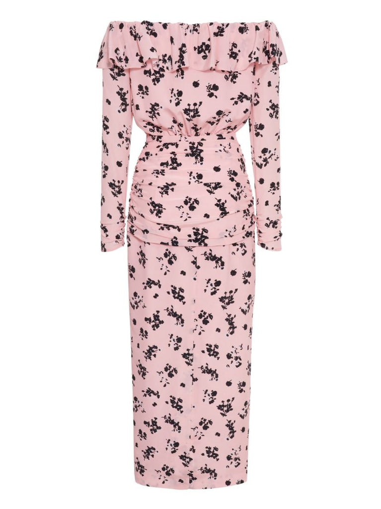 Pink Off Shoulder Floral-print Dress