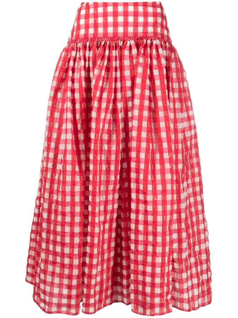 Red Gingham Check A-line Skirt