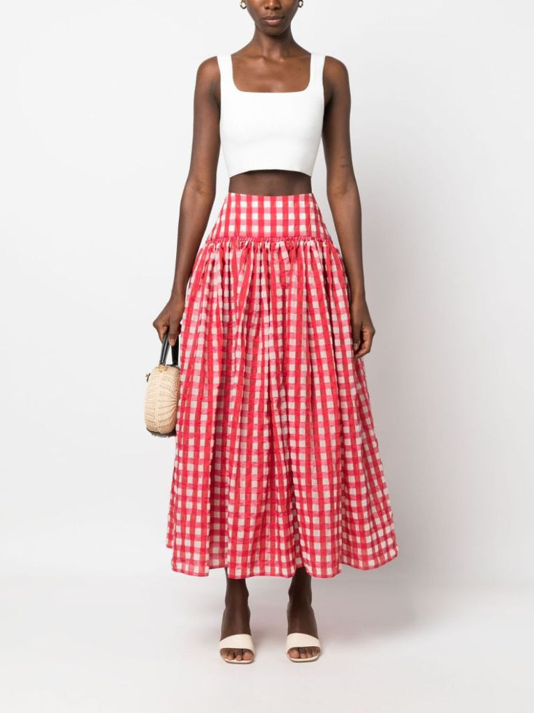 Red Gingham Check A-line Skirt