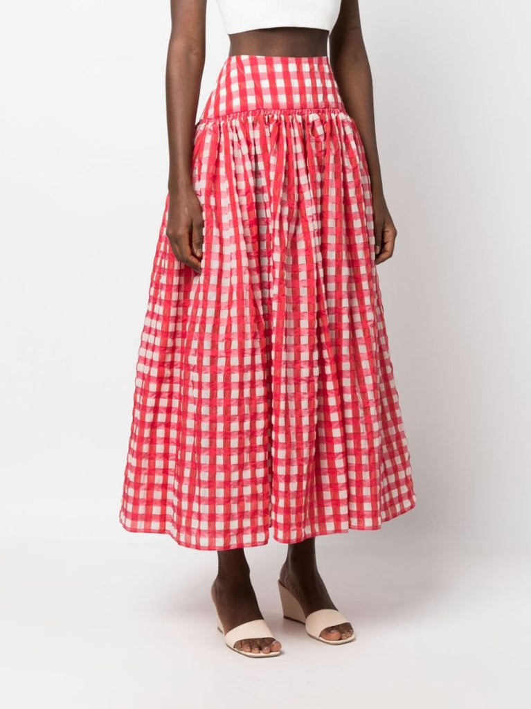 Red Gingham Check A-line Skirt