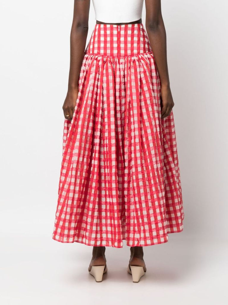 Red Gingham Check A-line Skirt