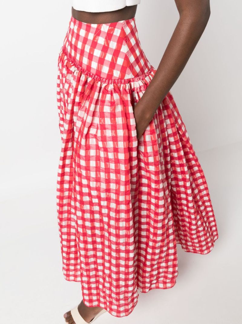 Red Gingham Check A-line Skirt