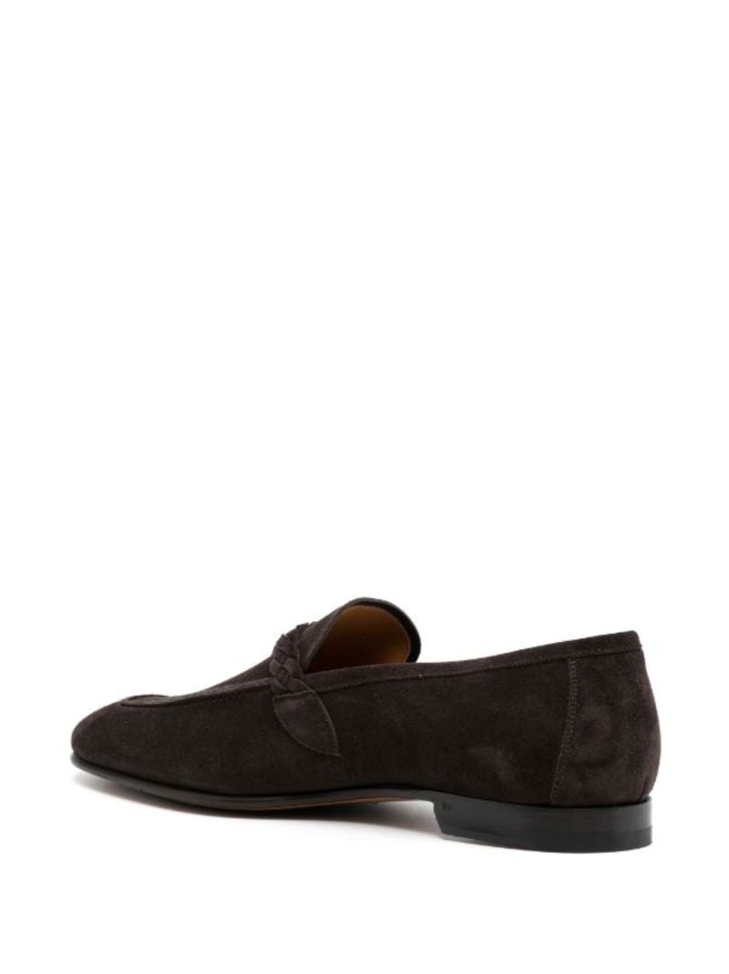 Brown Braided Suede Loafers