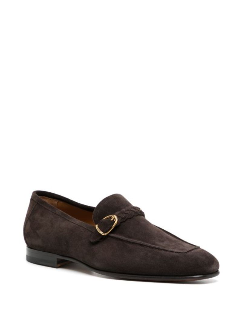 Brown Braided Suede Loafers