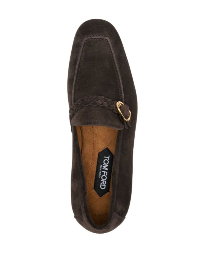 Brown Braided Suede Loafers