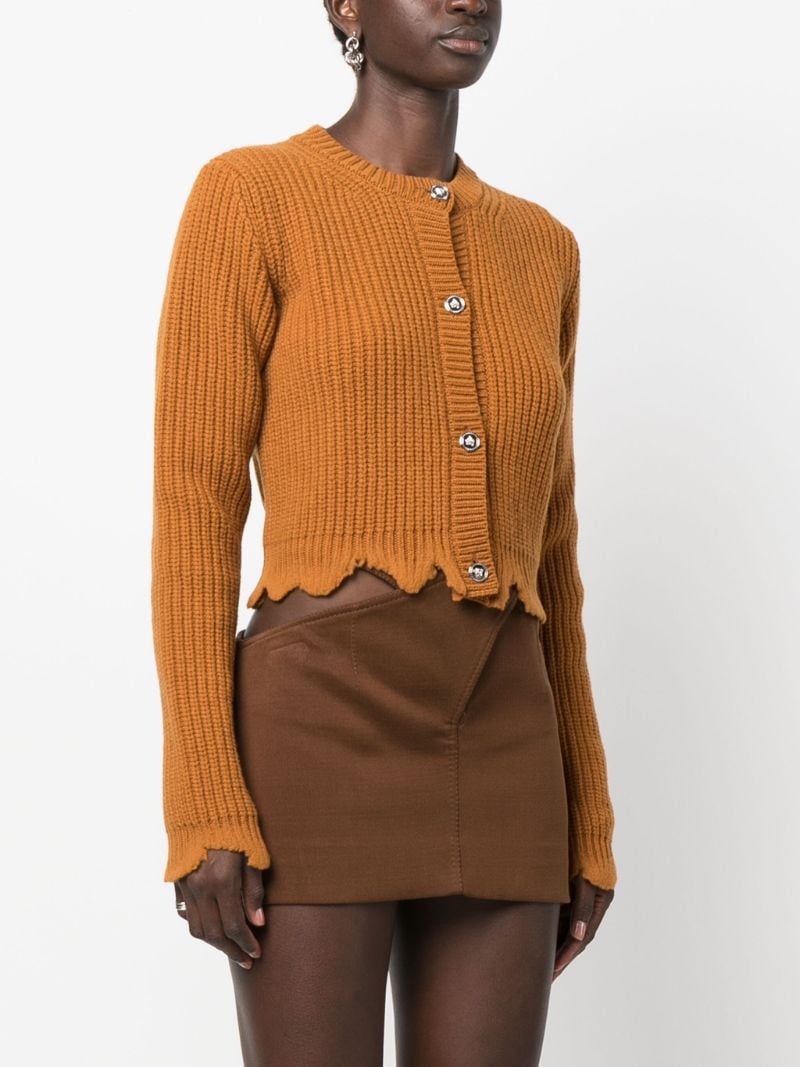Brown Distressed Ribbed-knit Wool Cardigan