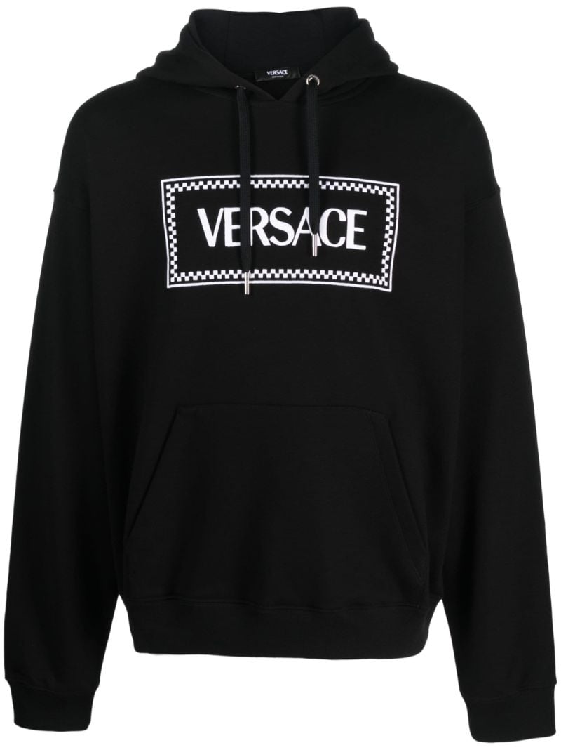 Black Logo-embroidered Cotton Hoodie