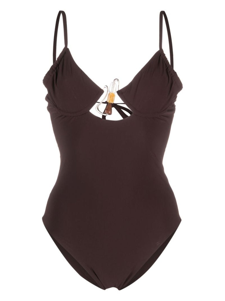 Brown Nebula Bead-embellished Swimsuit