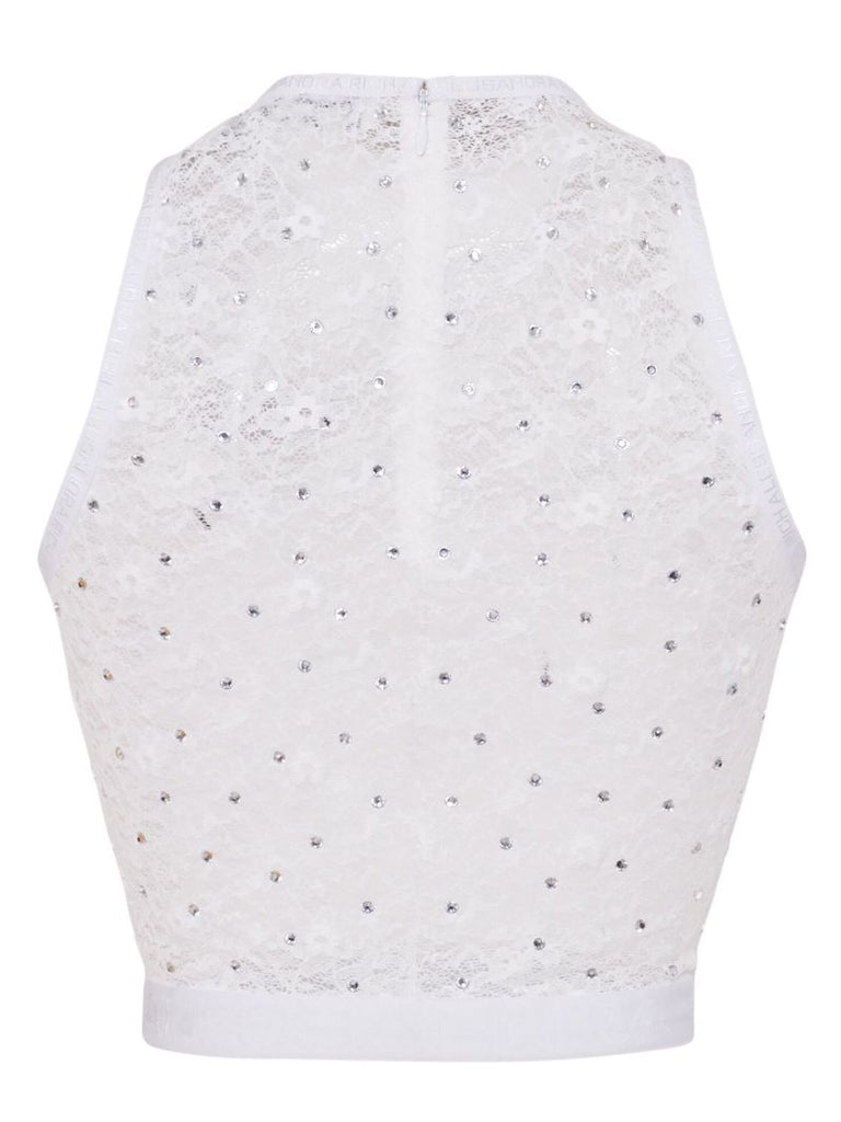 White Logo Applique Lace Tank Top
