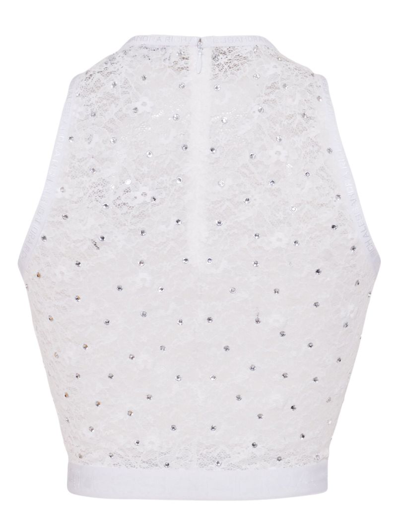 White Logo Applique Lace Tank Top
