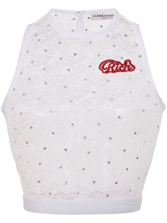 White Logo Applique Lace Tank Top
