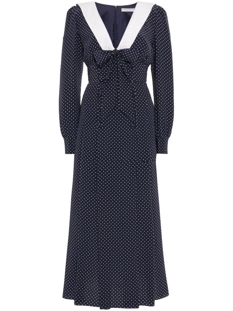 Blue Polka-dot Midi Dress