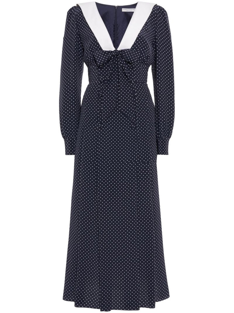 Blue Polka-dot Midi Dress