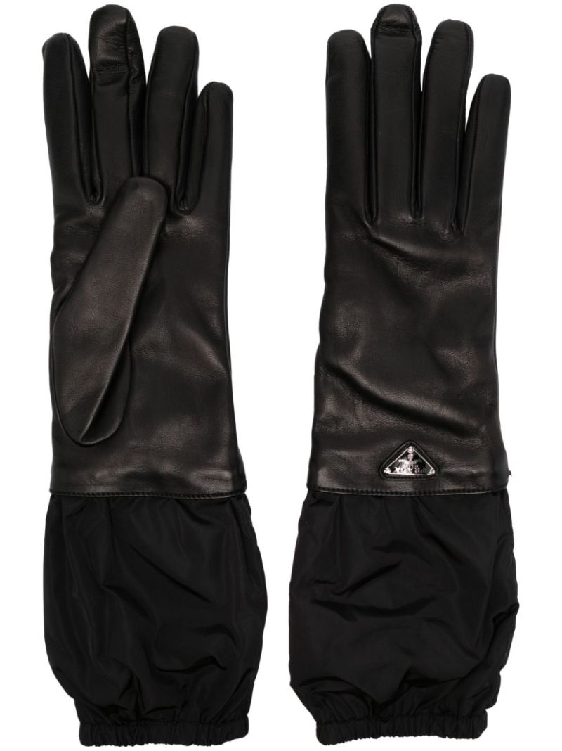 Black Logo Leather Gloves