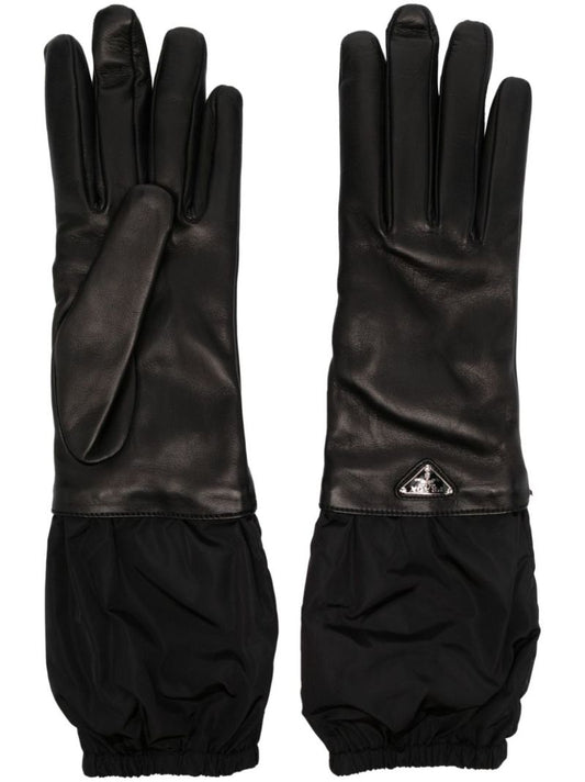 Black Logo Leather Gloves