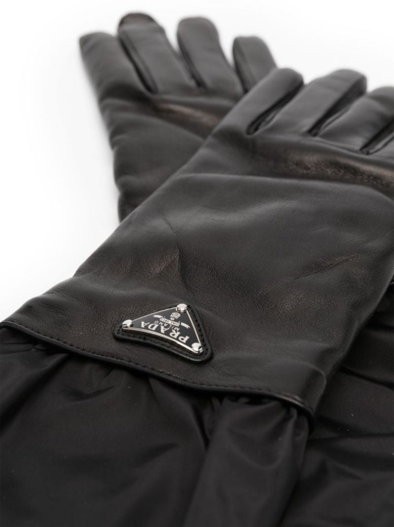 Black Logo Leather Gloves