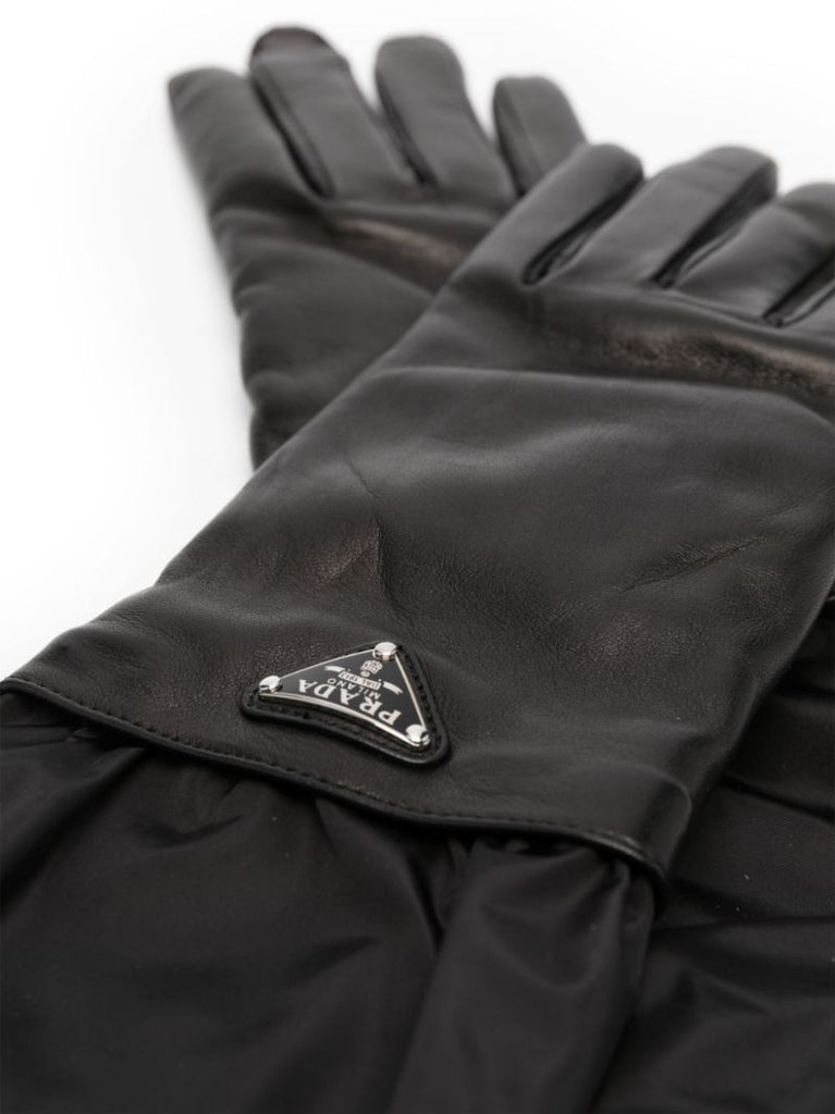 Black Logo Leather Gloves