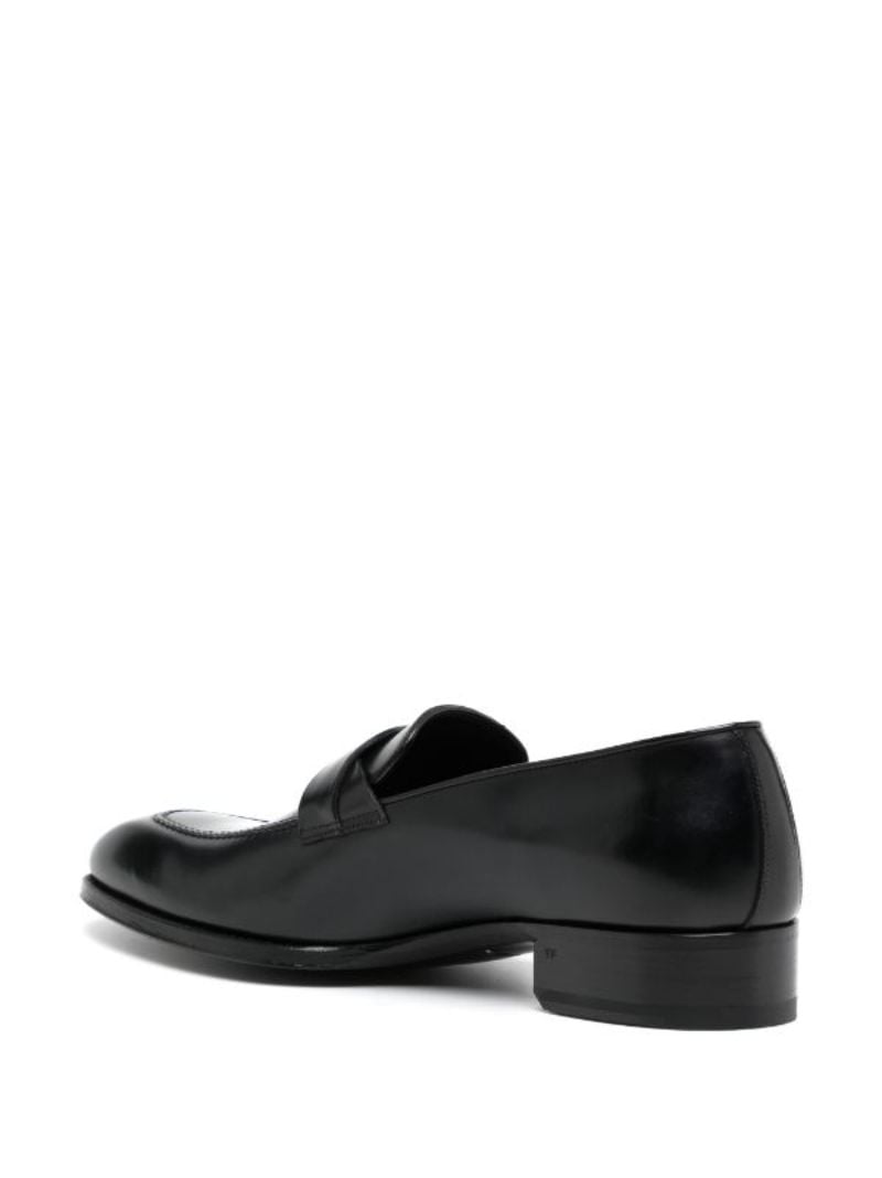 Black Crossover Leather Penny Loafers
