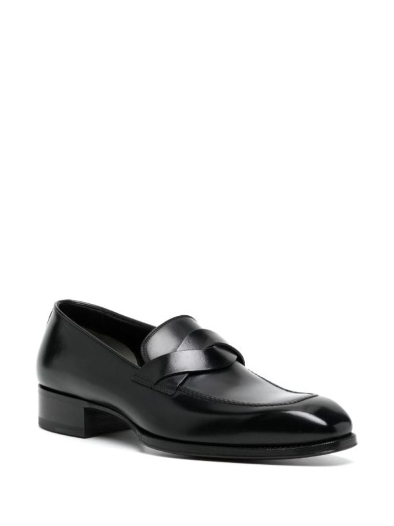 Black Crossover Leather Penny Loafers