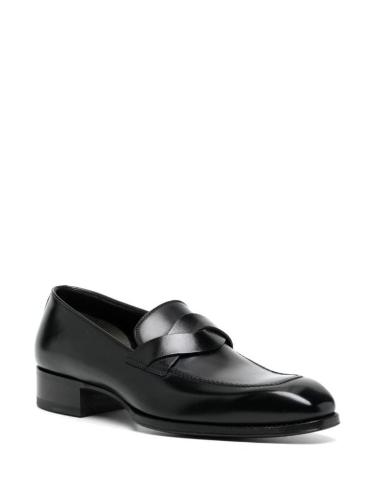 Black Crossover Leather Penny Loafers
