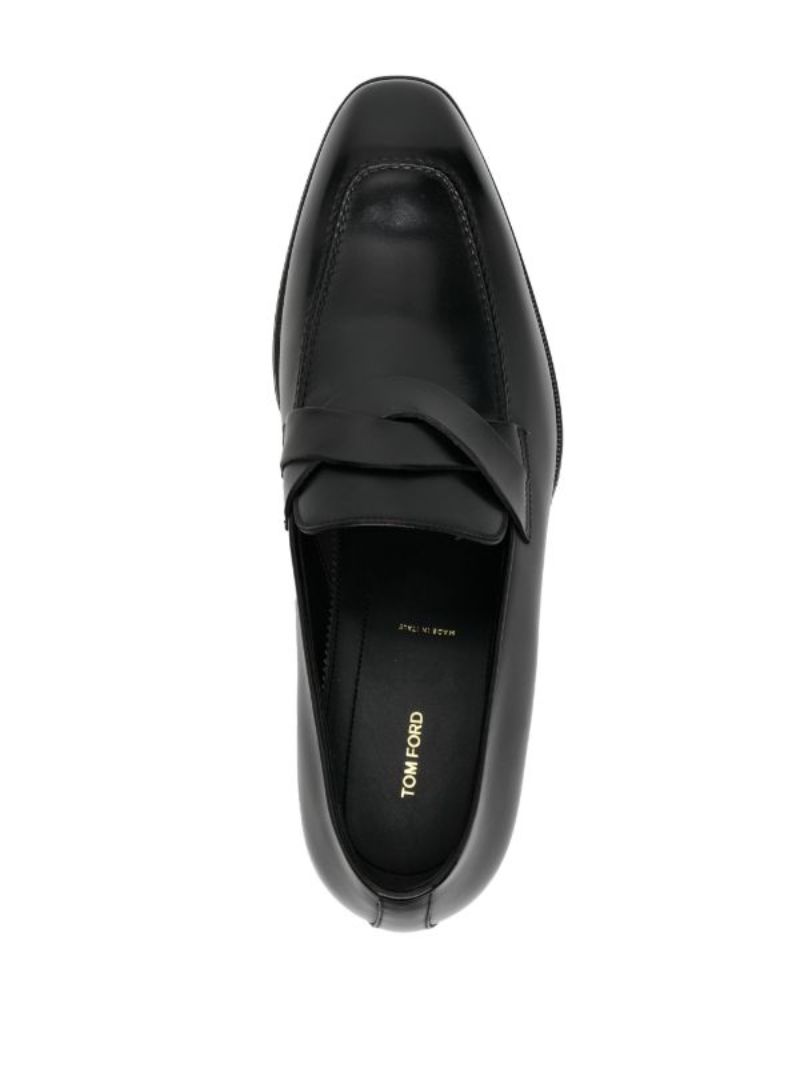 Black Crossover Leather Penny Loafers