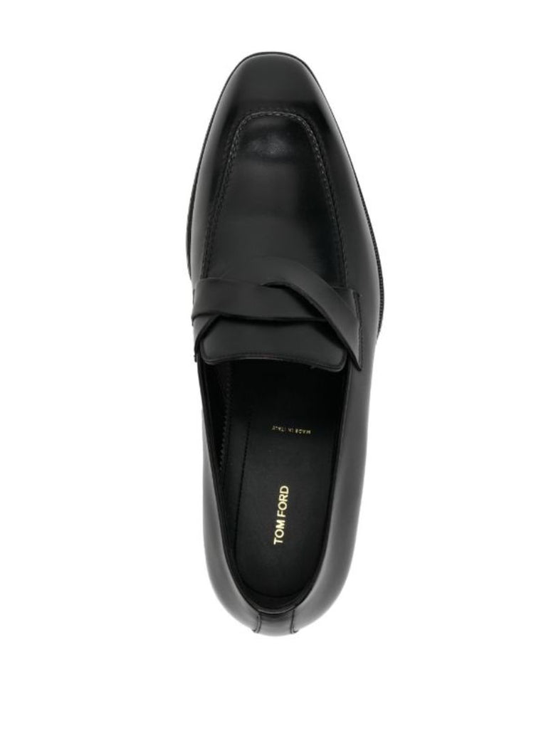 Black Crossover Leather Penny Loafers